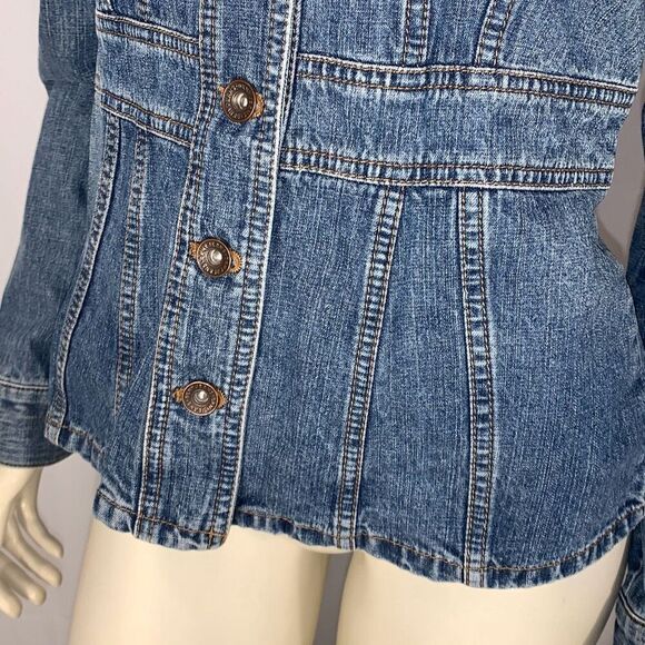 Vintage DKNY Jeans Denim Jacket Medium Y2K Mid Blue Peplum Trucker Womens - Picture 9 of 13